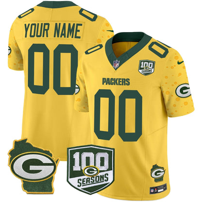 Packers 100th Season & Home Patch Cheese Vapor Limited Custom Jersey - All Stitched