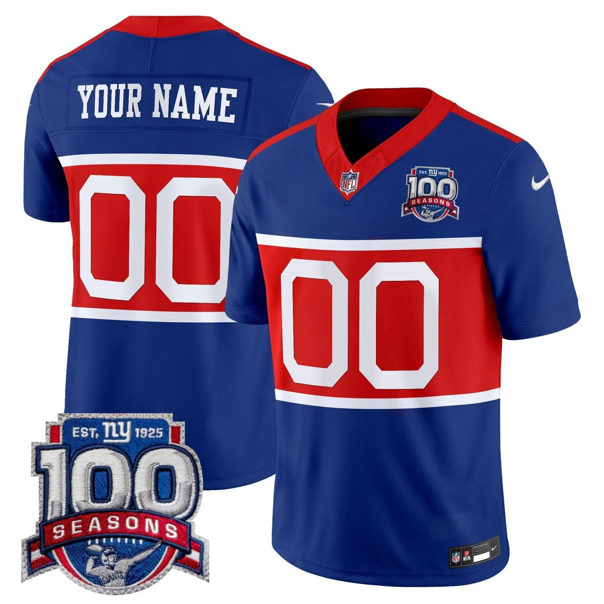 New York Giants 'Century Red' 100th Season Commemorative Vapor Custom Jersey - All Stitched