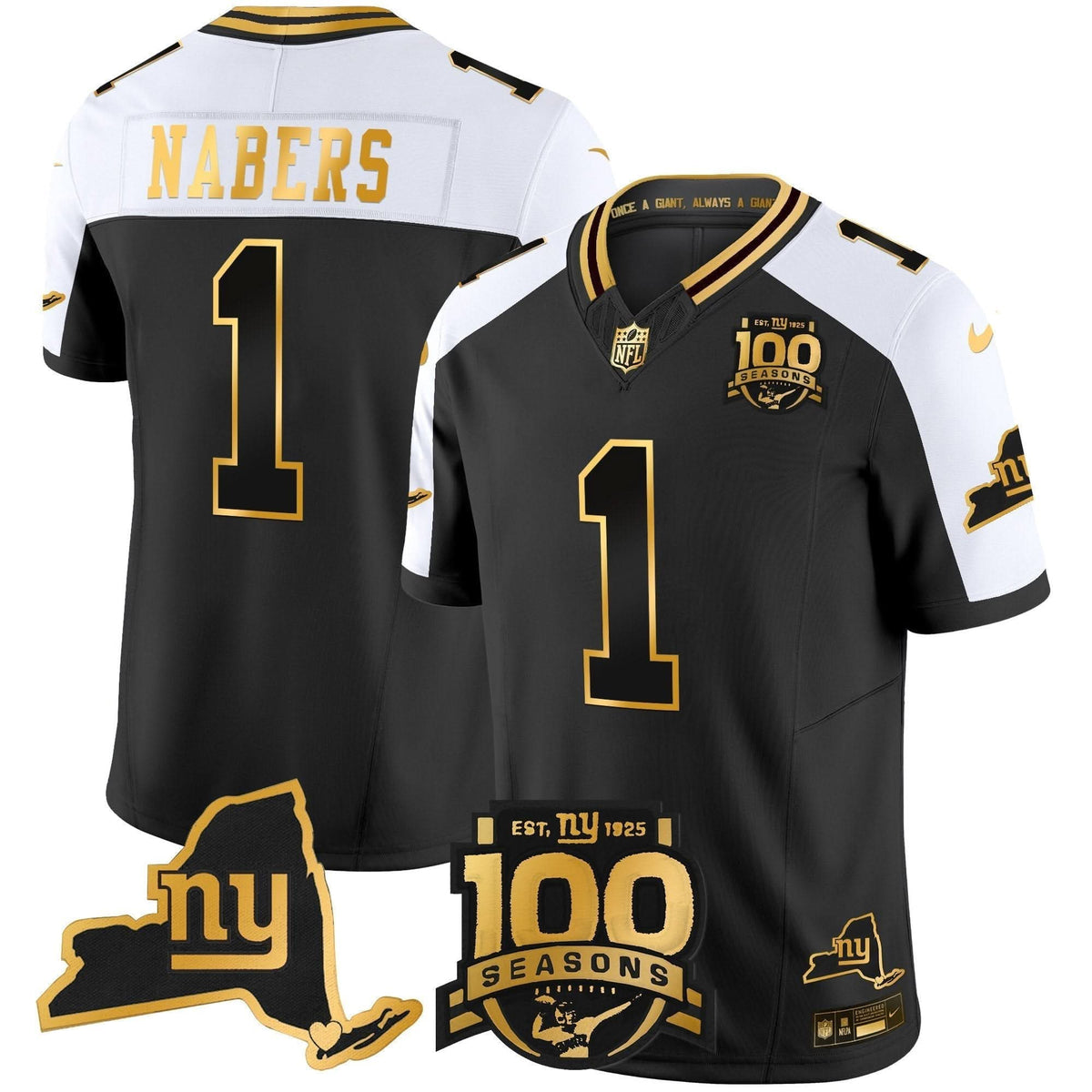 New York Giants 100th Season & State Patch Gold Vapor Limited Jersey - All Stitched