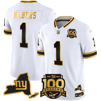 New York Giants 100th Season & State Patch Gold Vapor Limited Jersey - All Stitched