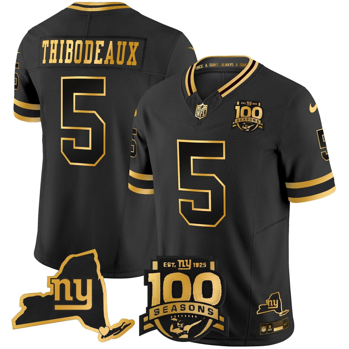 New York Giants 100th Season & State Patch Gold Vapor Limited Jersey - All Stitched