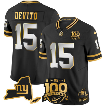 New York Giants 100th Season & State Patch Gold Vapor Limited Jersey - All Stitched