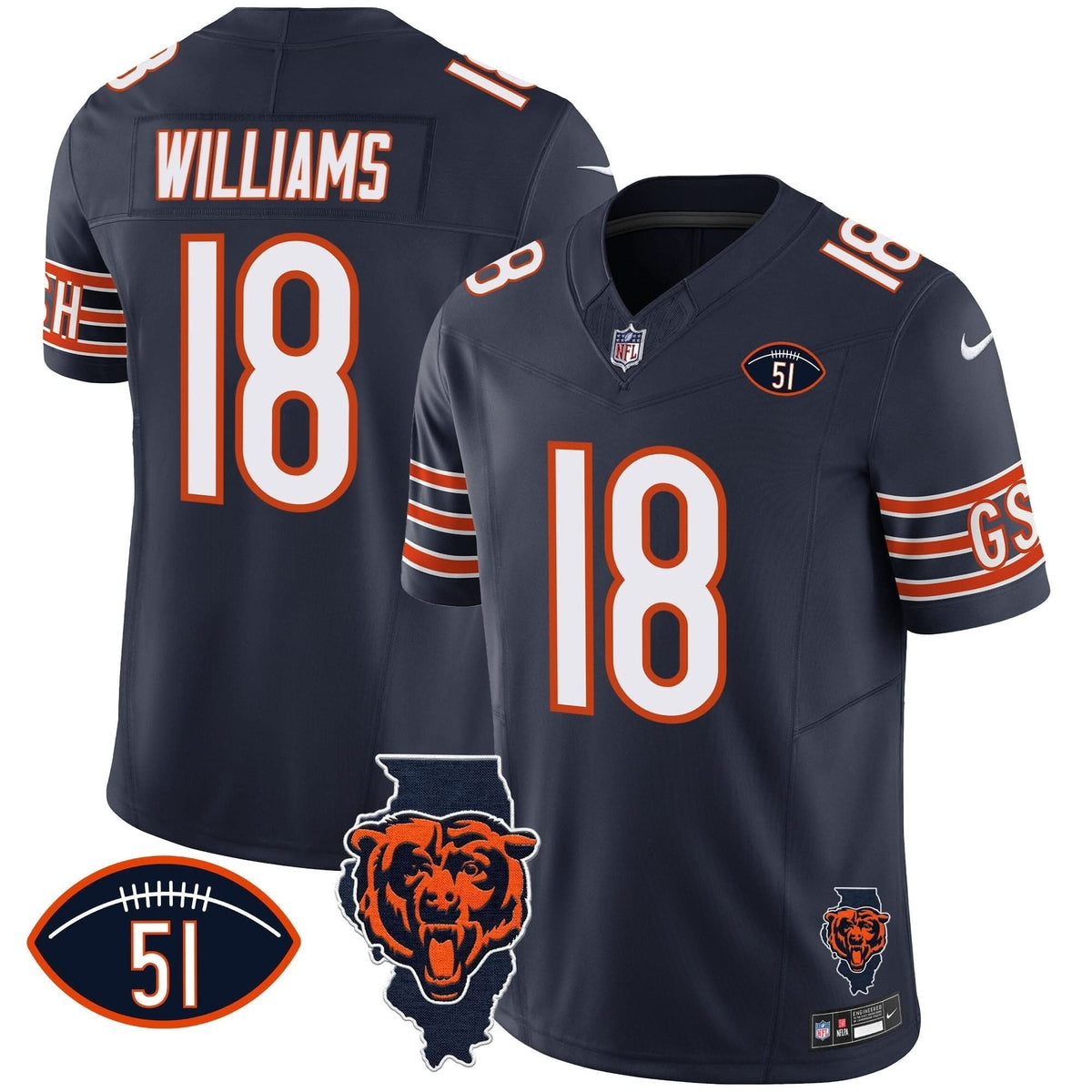 Bears Illinois Patch Vapor Jersey - All Stitched