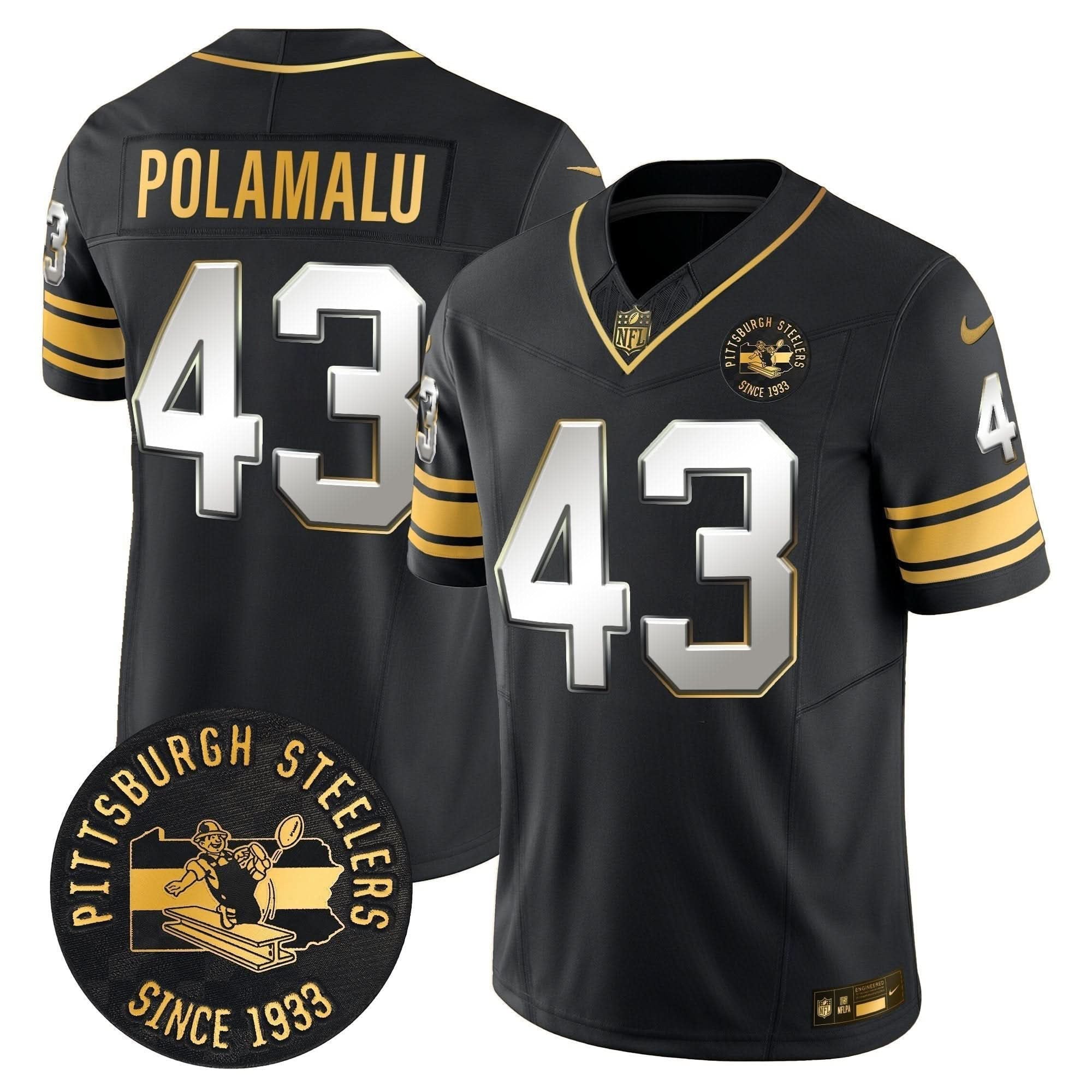 Pittsburgh Steelers Throwback 1933 Patch Gold Vapor Limited Jersey - All Stitched