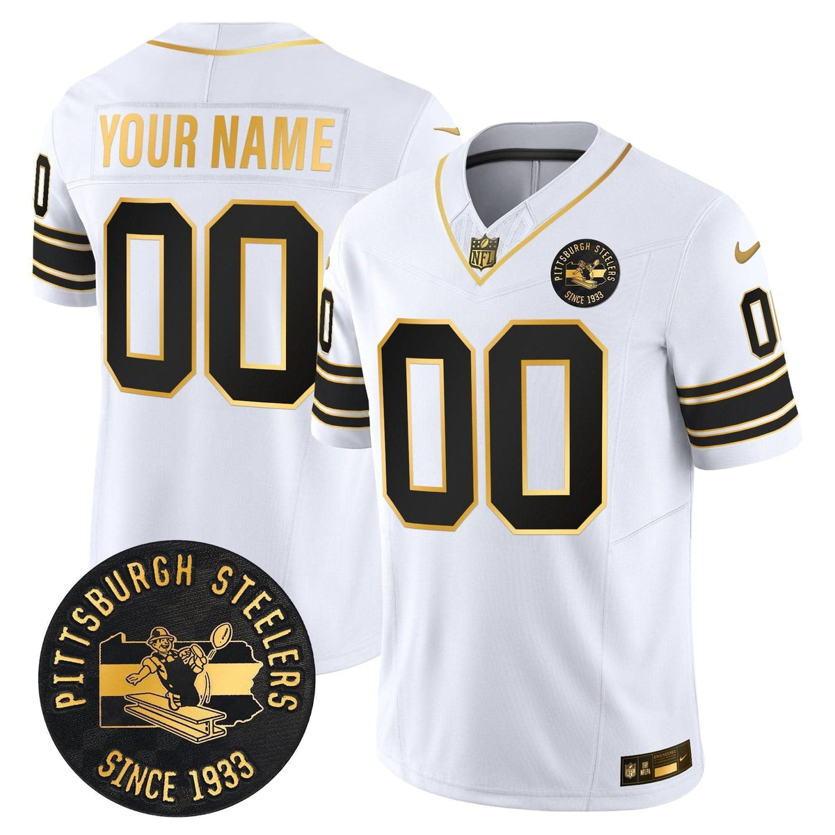 Pittsburgh Steelers Throwback 1933 Patch Gold Vapor Limited Custom Jersey - All Stitched