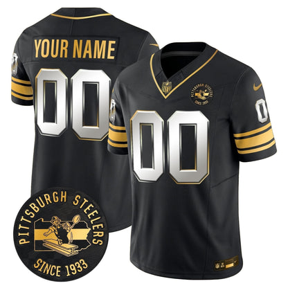 Pittsburgh Steelers Throwback 1933 Patch Gold Vapor Limited Custom Jersey - All Stitched