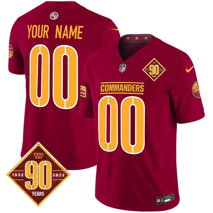 Washington Commanders 90th Anniversary Patch Vapor Limited Custom Jersey - All Stitched