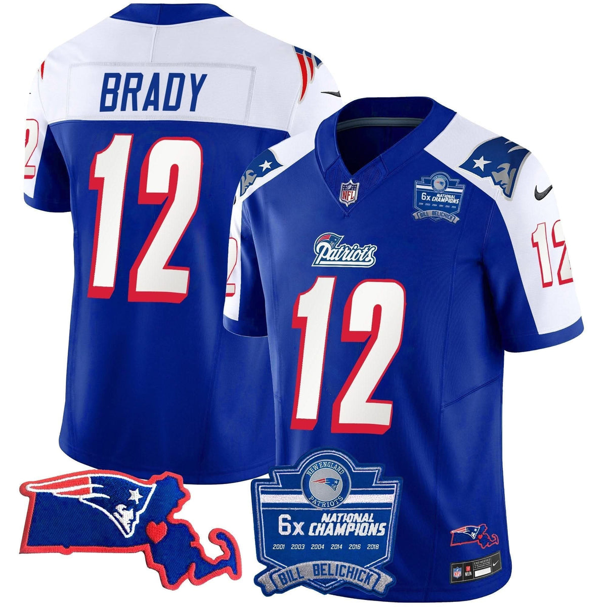 Patriots Bill Belichick 6x Champions Patch Vapor Jersey - All Stitched