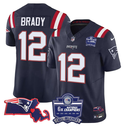 Patriots Bill Belichick 6x Champions Patch Vapor Jersey - All Stitched