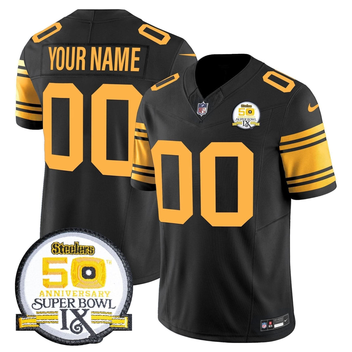 Steelers 50th Anniversary Of Super Bowl IX Patch Vapor Limited Custom Jersey - All Stitched