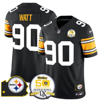 Steelers 50th Anniversary Of Super Bowl IX & Map Patch Vapor Limited Jersey - All Stitched