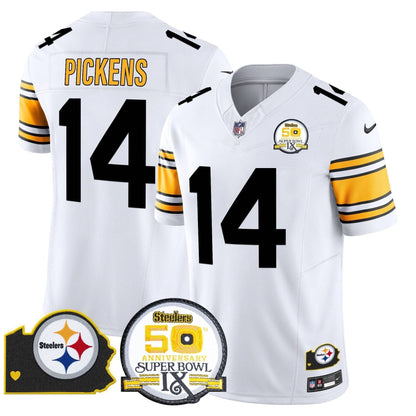 Steelers 50th Anniversary Of Super Bowl IX & Map Patch Vapor Limited Jersey - All Stitched