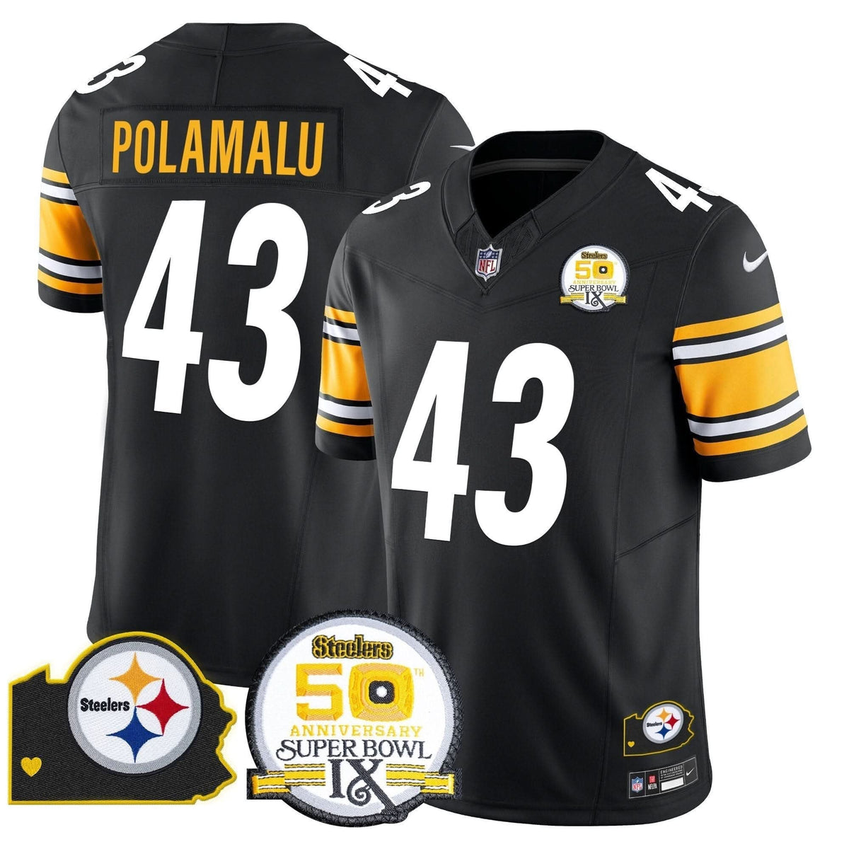 Steelers 50th Anniversary Of Super Bowl IX & Map Patch Vapor Limited Jersey - All Stitched