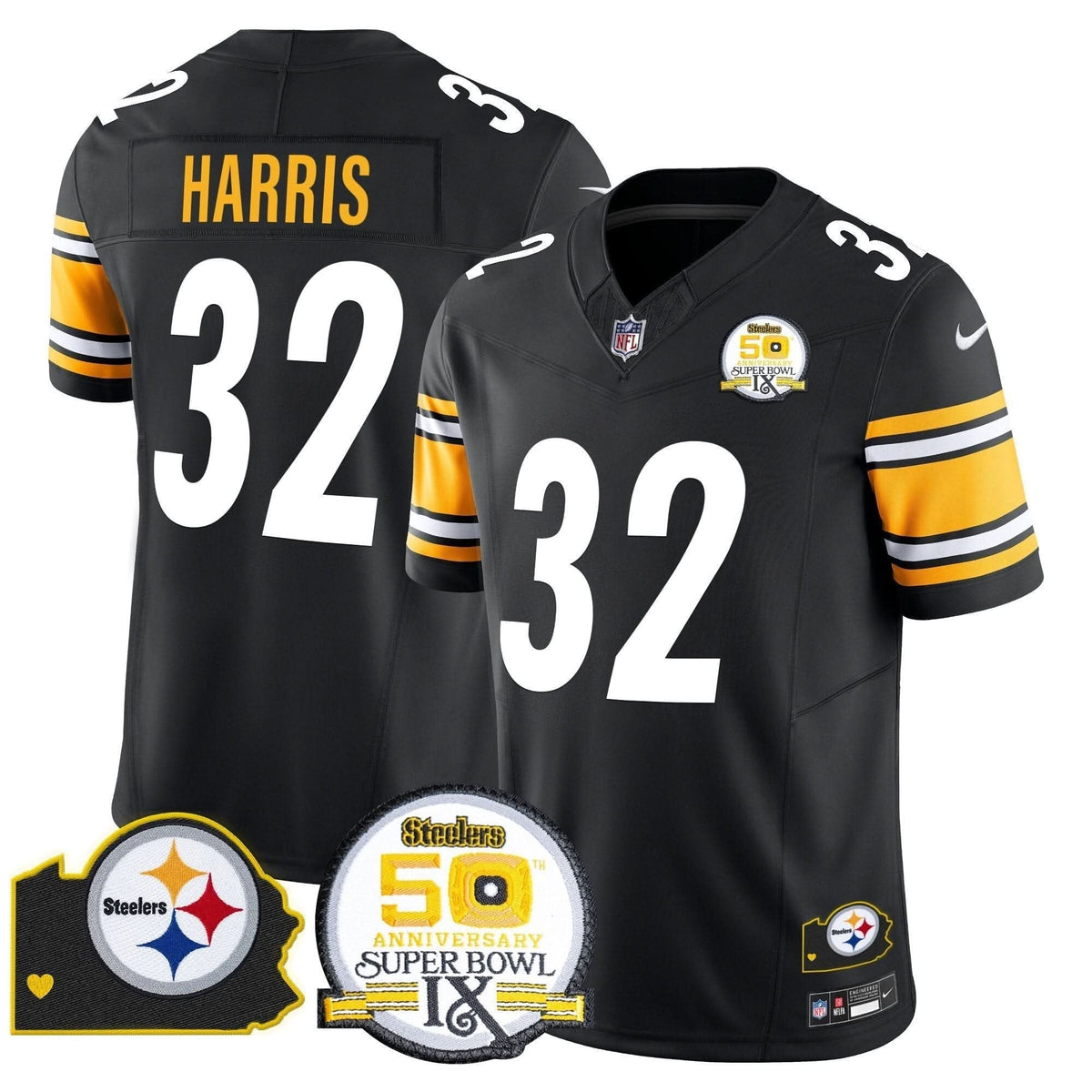 Steelers 50th Anniversary Of Super Bowl IX & Map Patch Vapor Limited Jersey - All Stitched