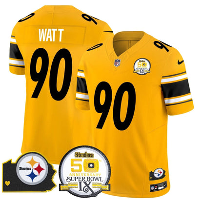 Steelers 50th Anniversary Of Super Bowl IX & Map Patch Vapor Limited Jersey - All Stitched