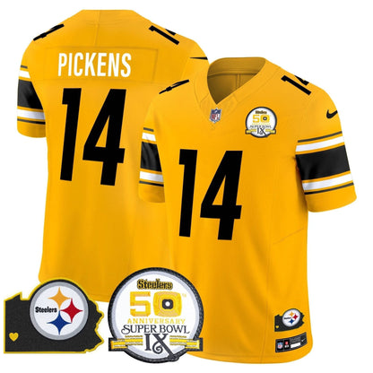 Steelers 50th Anniversary Of Super Bowl IX & Map Patch Vapor Limited Jersey - All Stitched