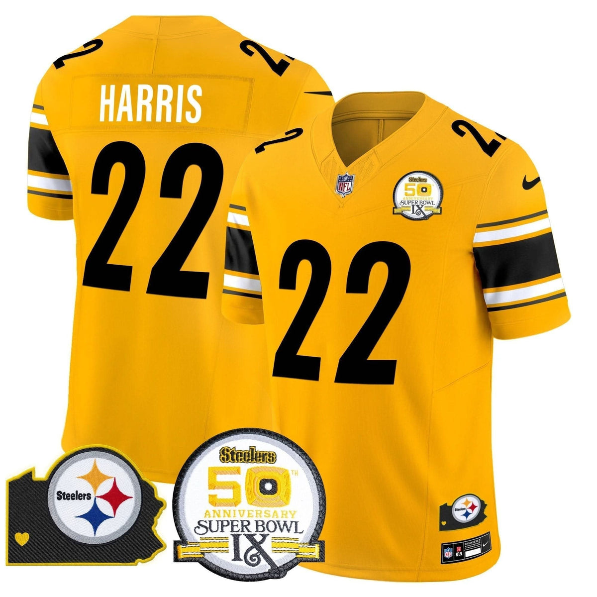 Steelers 50th Anniversary Of Super Bowl IX & Map Patch Vapor Limited Jersey - All Stitched