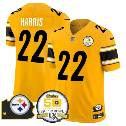 Steelers 50th Anniversary Of Super Bowl IX & Map Patch Vapor Limited Jersey - All Stitched
