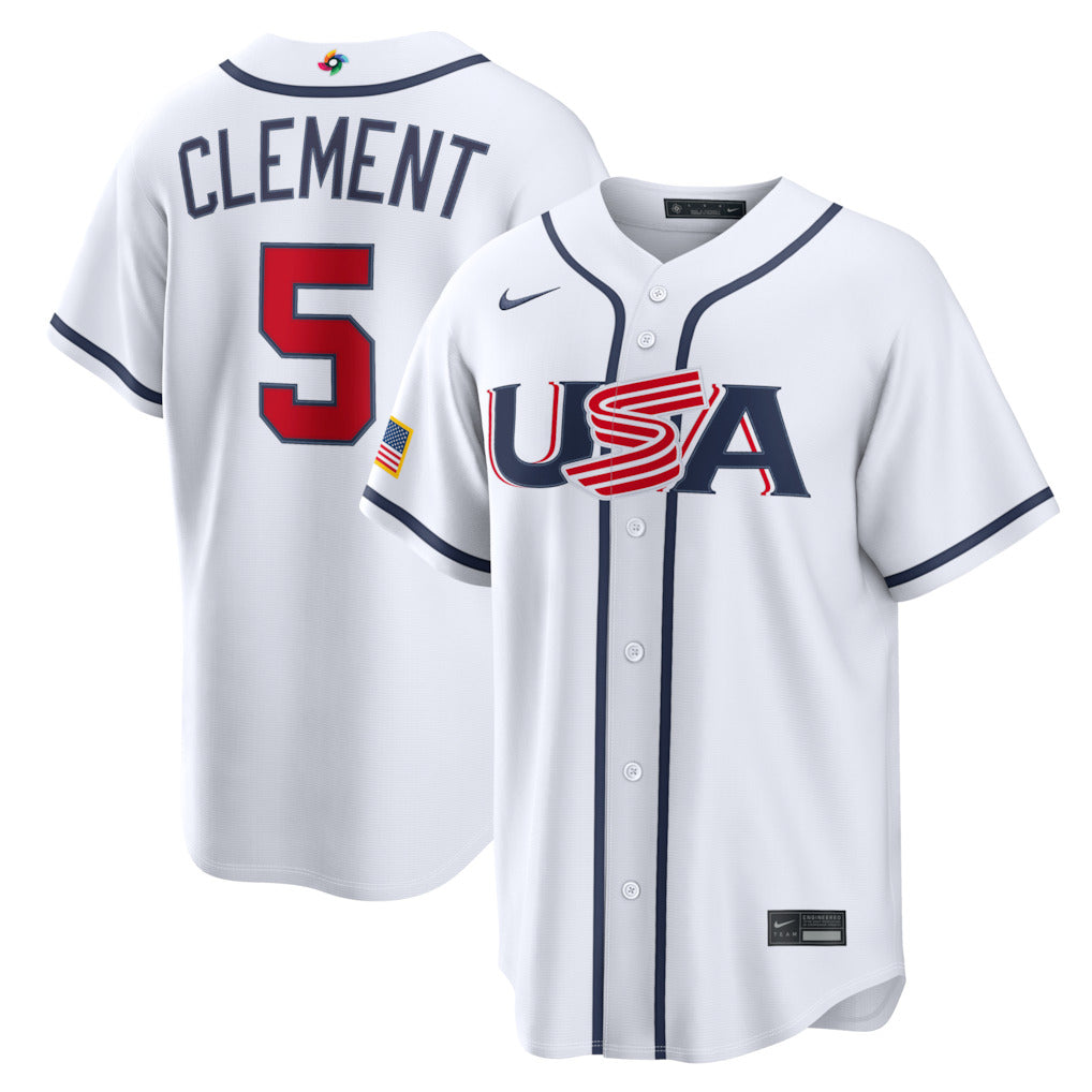 Men's #5 Ernie Clement USA 2026 World Baseball Classic Baseball Jersey