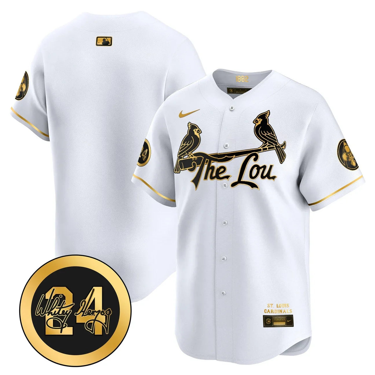 St. Louis Cardinals Whitey Herzog Patch Vapor Premier Limited Jersey - All Stitched - White gold