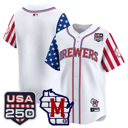 Men's Milwaukee Brewers "America250 Edition" Vapor Premier Limited Jersey - All Stitched - White