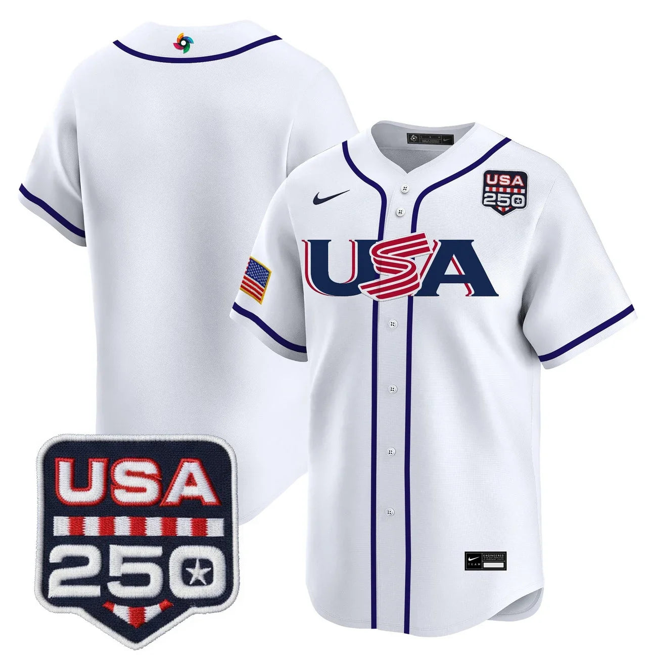 Team USA World Baseball Classic 250America Patch Vapor Premier Jersey - All Stitched - White