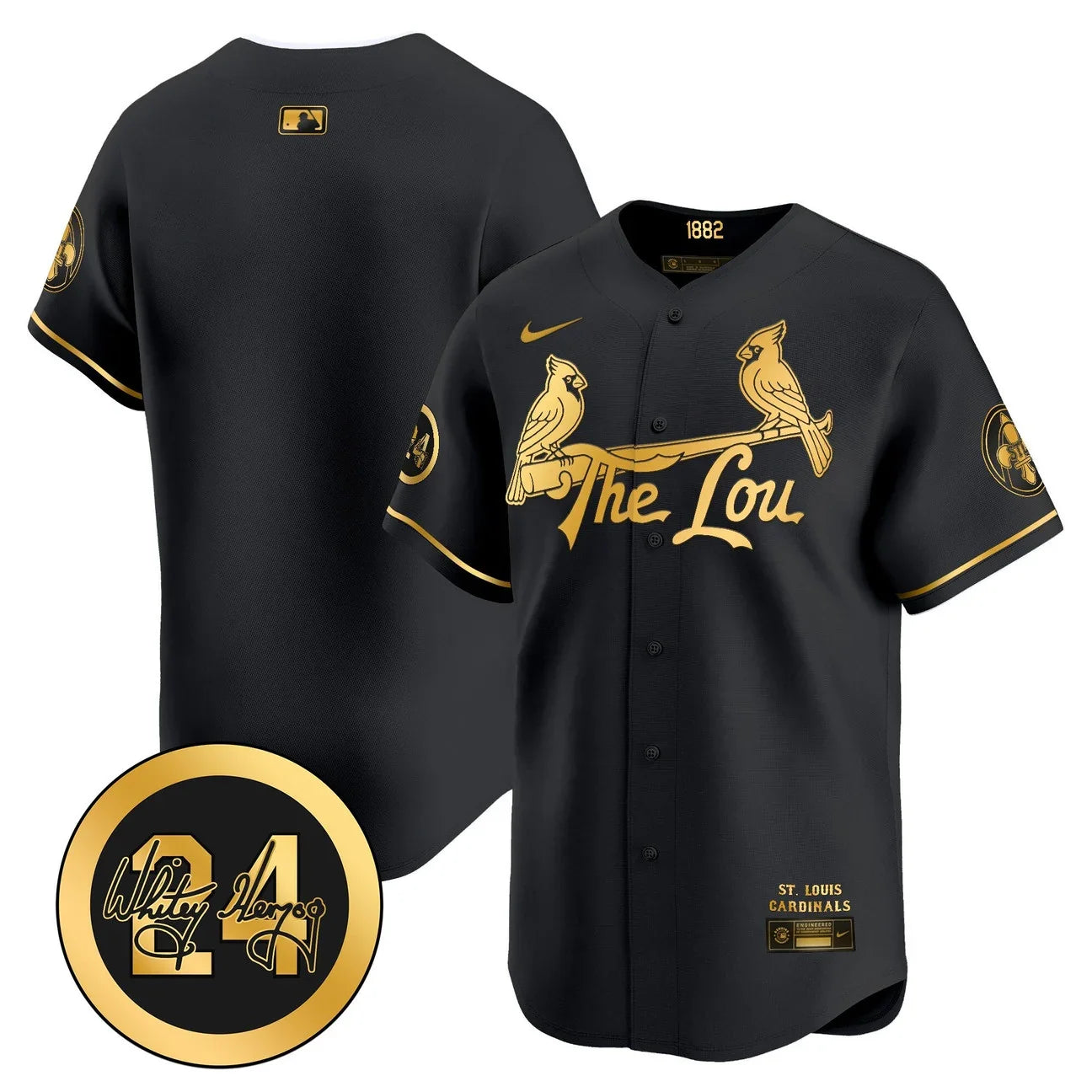 St. Louis Cardinals Whitey Herzog Patch Vapor Premier Limited Jersey - All Stitched - Black Gold
