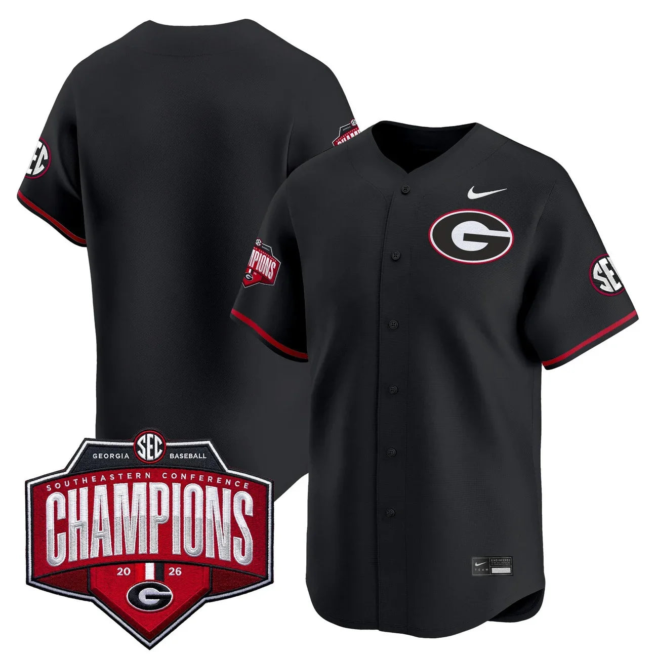 Georgia Bulldogs Baseball Southeastern Confernce Champions 2026 Vapor Premier Limited Jersey - All Stitched - Black