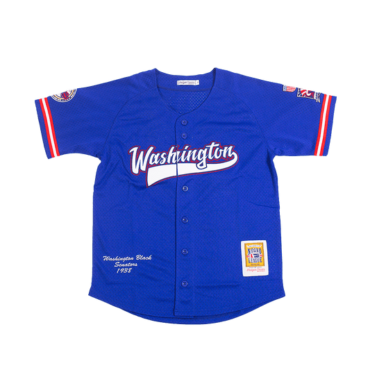 WASHINGTON BLACK SENATORS BUTTON DOWN BATTING PRACTICE BASEBALL JERSEY (BLUE)